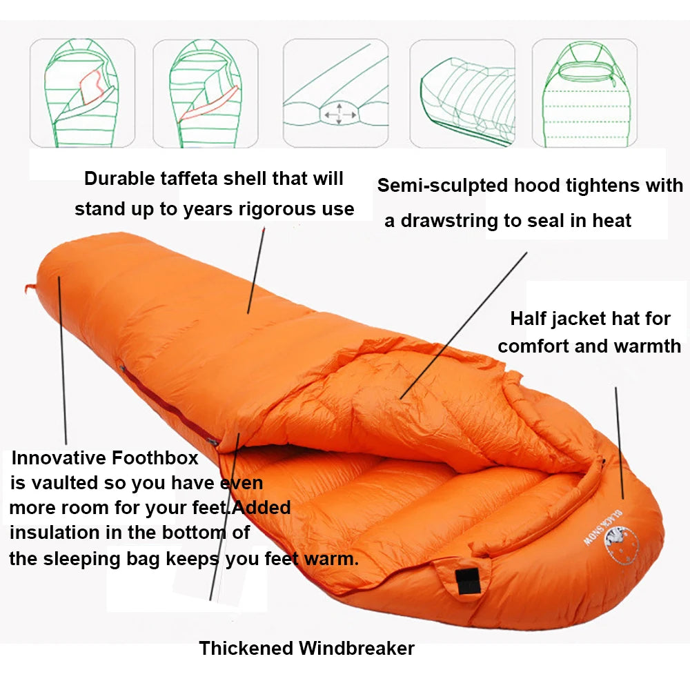 " Goose Down Mummy Sleeping Bag for Winter, with  4 Thickness Options, for Travel & Camping"