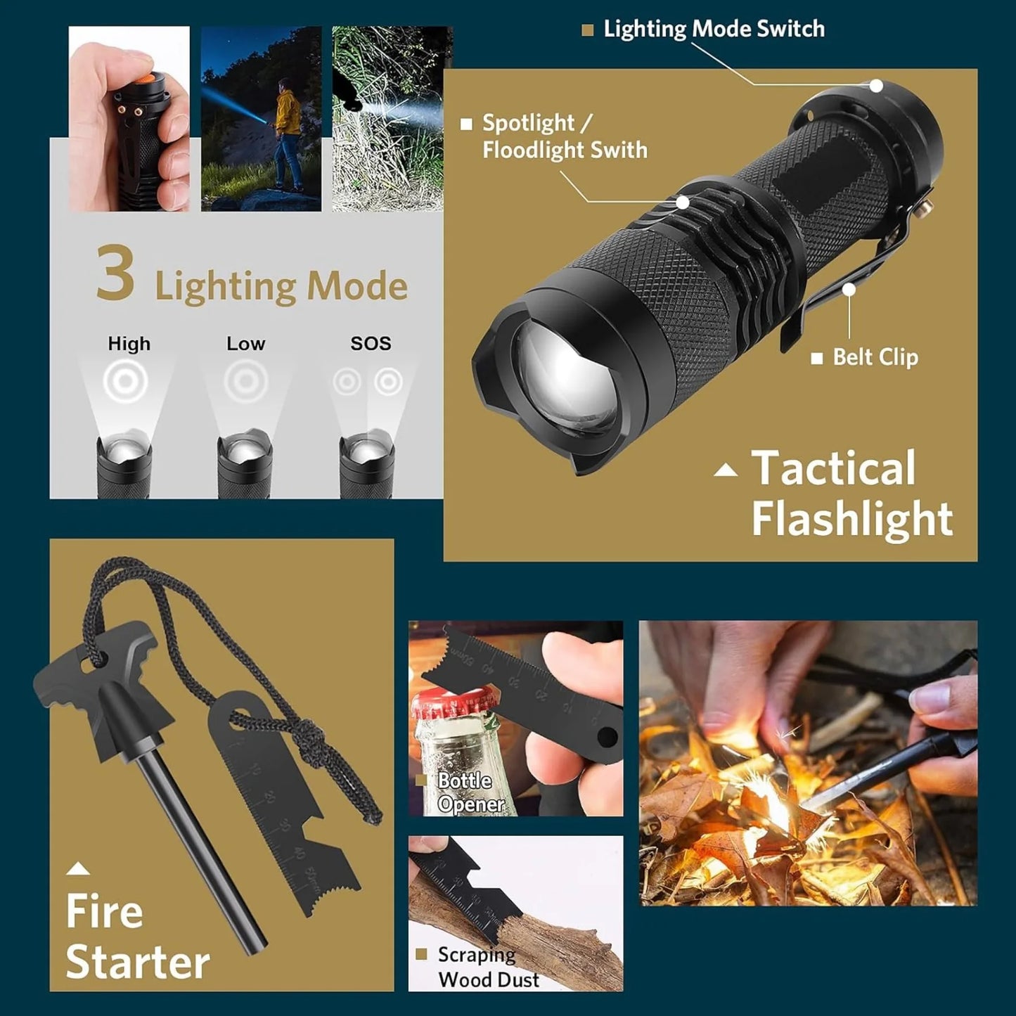 🧭 13-in-1 Survival Gear Kit 🛠️ Tactical Tools for Camping, Hiking & Emergency Use