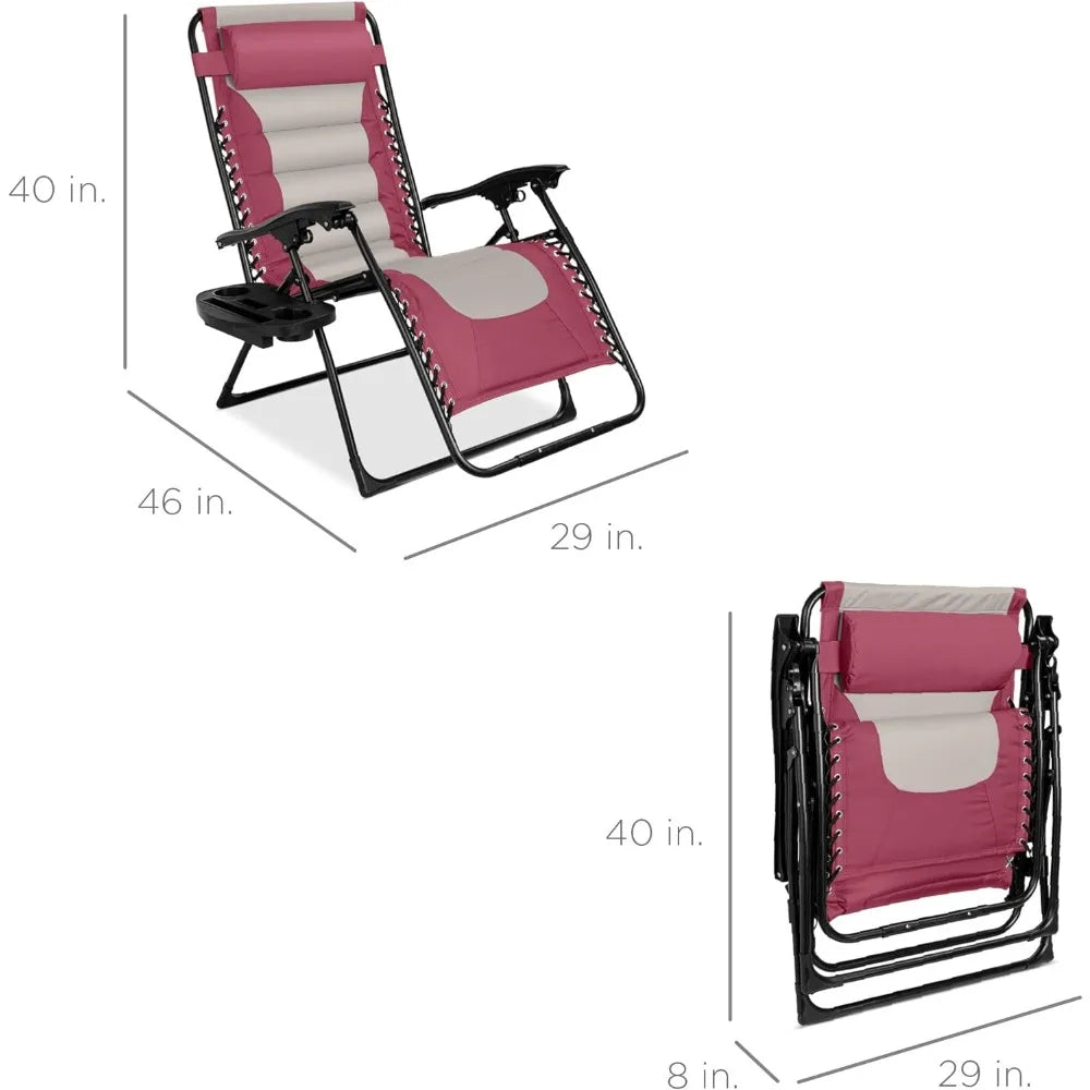 "XL Oversized Zero Gravity Outdoor Recliner with Headrest & Cup Holder"