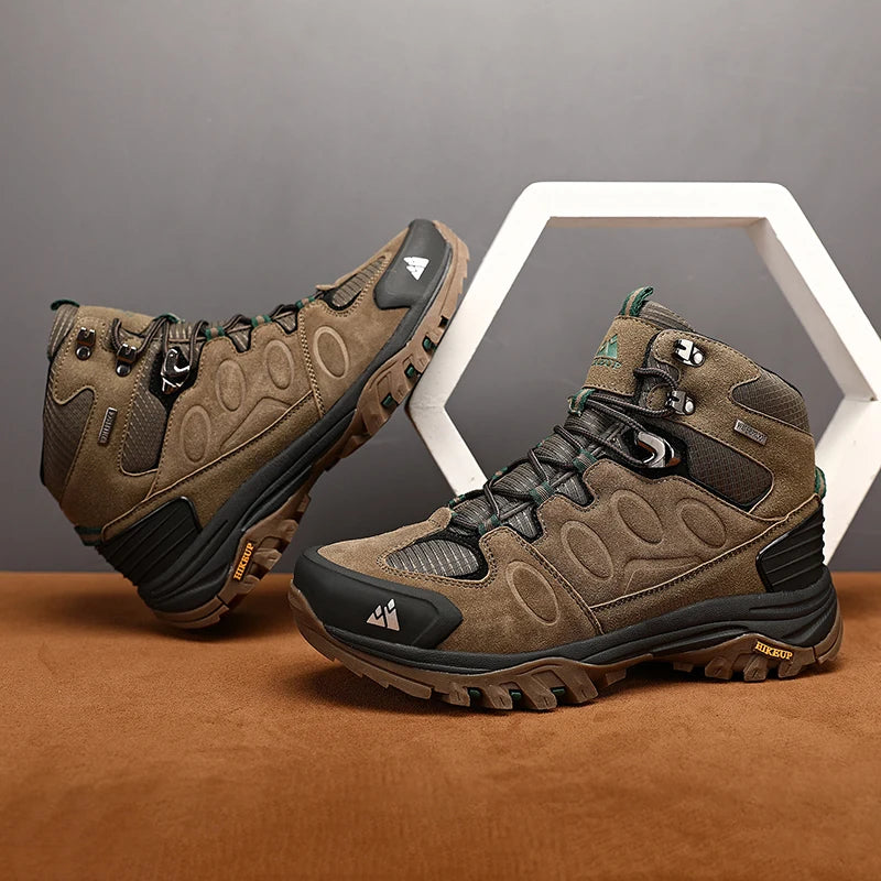 "HIKEUP Men's High-Top Hiking Boots - Winter, Non-Slip, Warm Suede Outdoor Shoes"