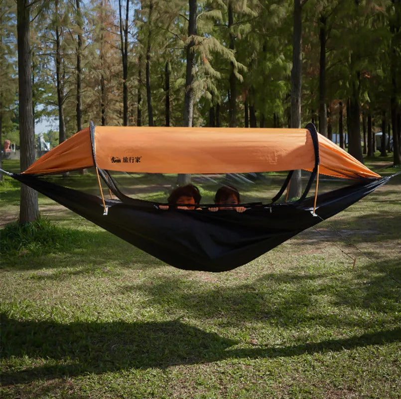 🏕️ MODEL 2.0 TRAVELER HAMMOCK 🦟☀️ Double Hammock w/ Mosquito Net & Sunshade – Outdoor Ready, Anti-Roll Stability!