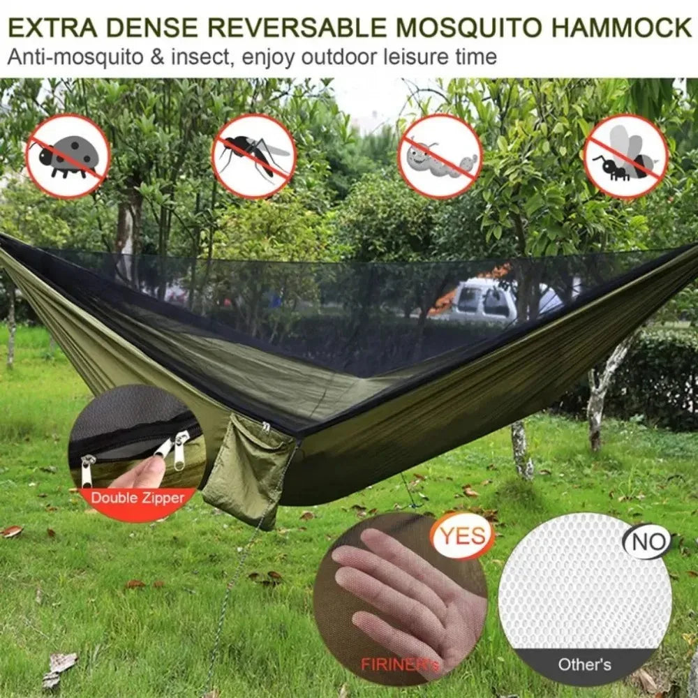 "Lightweight Hammock with Mosquito Net - High Strength Parachute Fabric, 250x120cm"