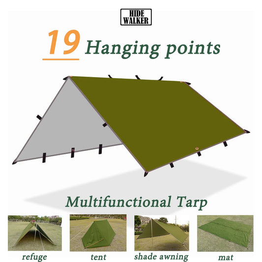 Waterproof Tactical Tent Tarp - 19 Hang Points, Lightweight Camping Sun Shelter