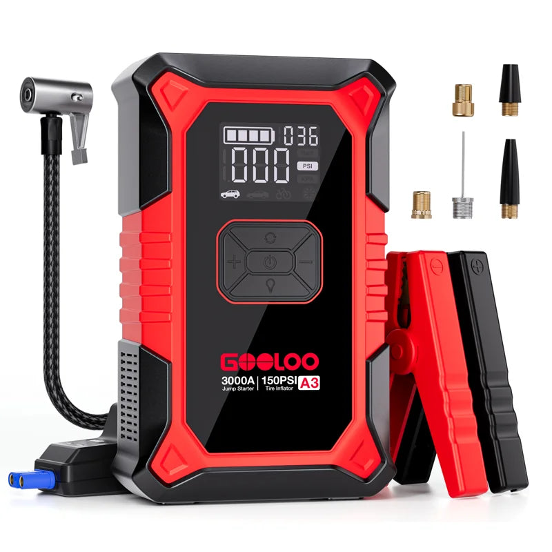 🚗⚡ GOOLOO A3 JUMP STARTER WITH AIR COMPRESSOR 🛞🔋 3000A POWER + 150PSI AUTO-INFLATE