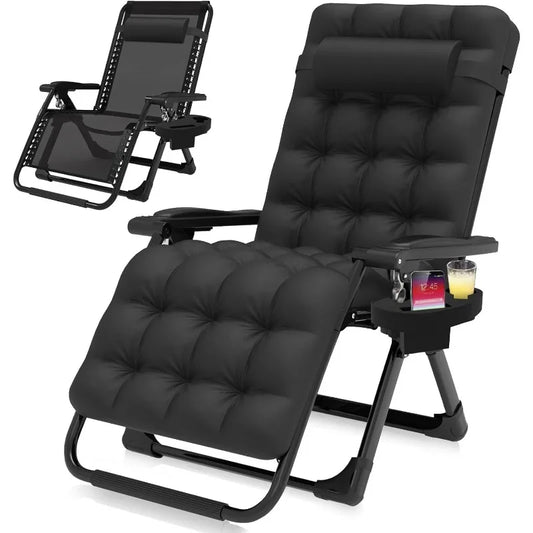 Zero Gravity Folding Recliner – Removable Cushion, Upgraded Lock & Cup Holder for Indoor/Outdoor Relaxation