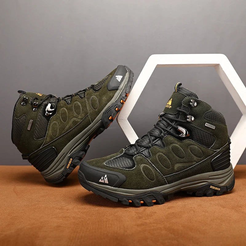 "HIKEUP Men's High-Top Hiking Boots - Winter, Non-Slip, Warm Suede Outdoor Shoes"