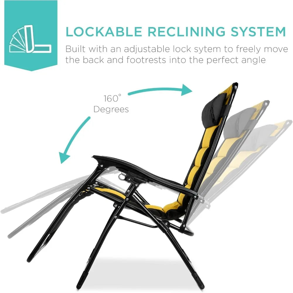 "XL Oversized Zero Gravity Outdoor Recliner with Headrest & Cup Holder"