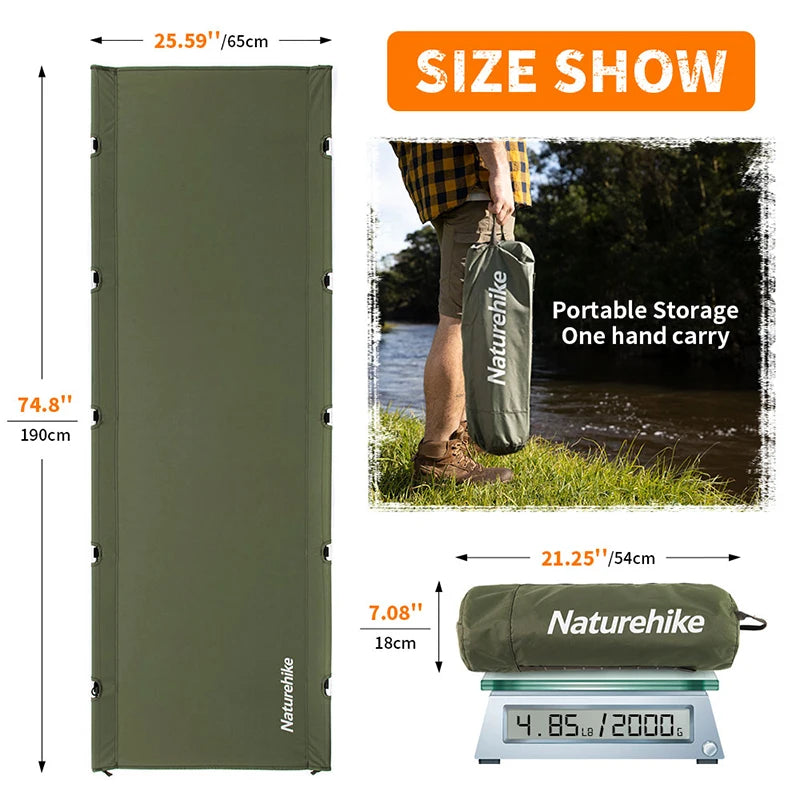 "Naturehike Green Field Ultralight Camping Cot – Portable Folding Bed with 330 lbs Weight Capacity for Outdoor Hiking and Travel"