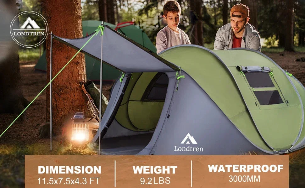 4 Person Easy Pop Up Tent Waterproof Automatic Setup 2 Doors-Instant Family Tents for Camping Hiking & Traveling