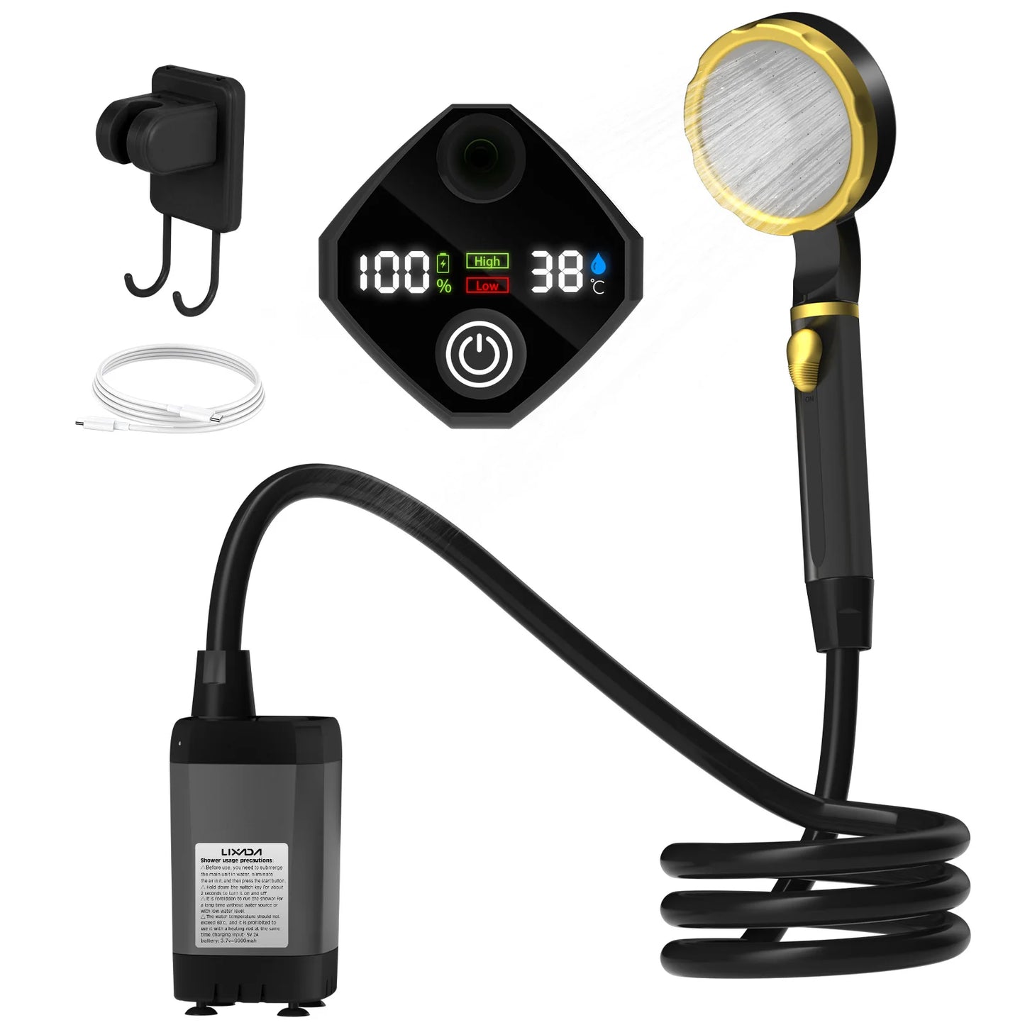 🚿 Smart Camping Shower Kit – 6000mAh Power 🔋 Digital Display • Adjustable Flow • Outdoor Ready