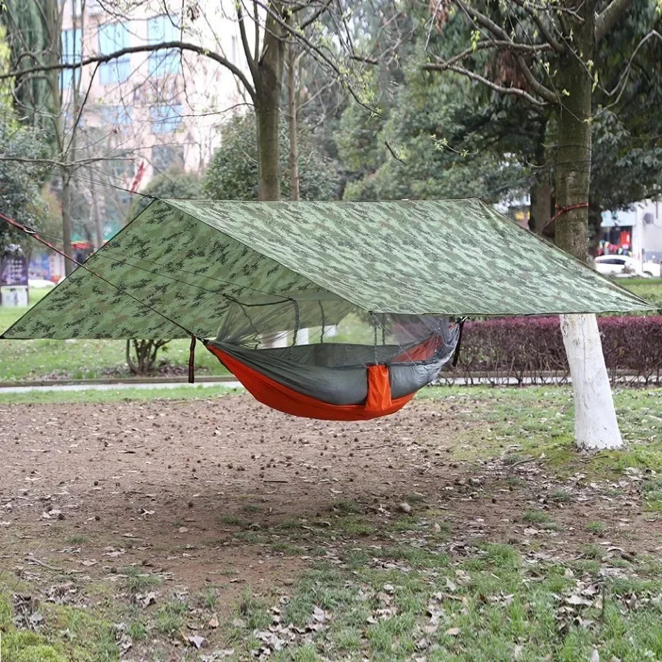 🌧️ ULTRA CAMP HAMMOCK SET 🦟☀️ 260x140cm Mosquito-Proof Hammock w/ Waterproof Rain Fly & Sunshade – Full Shelter Comfort Anywhere!