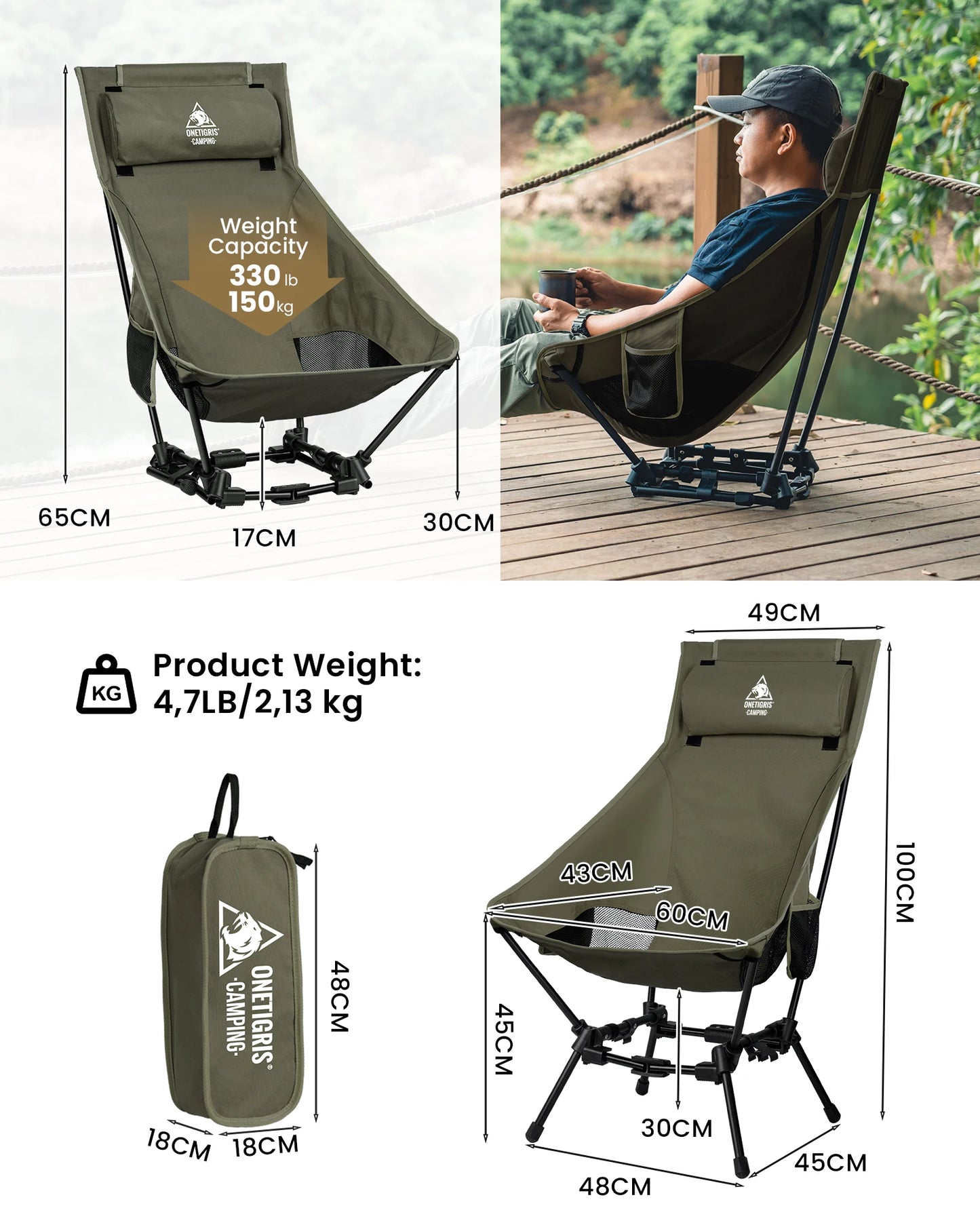 🪑 ONETIGRIS PORTABLE HIGH-BACK CAMPING CHAIR 🌲