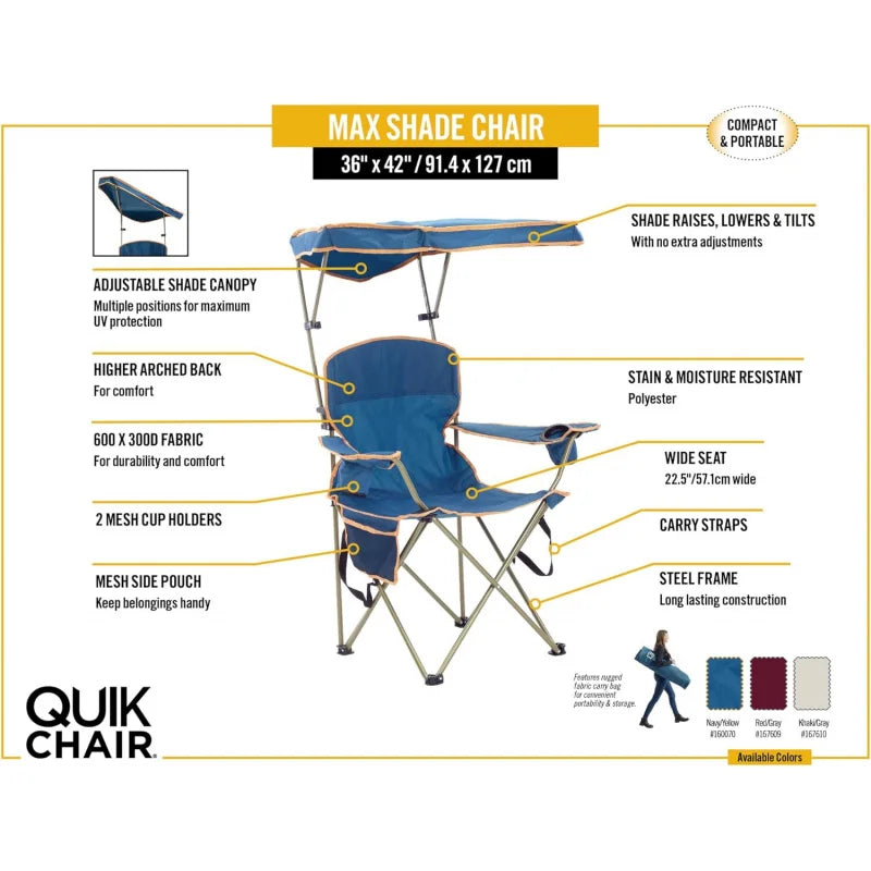 Wide Folding Camp Tilt UV Sun Protection Canopy Chair