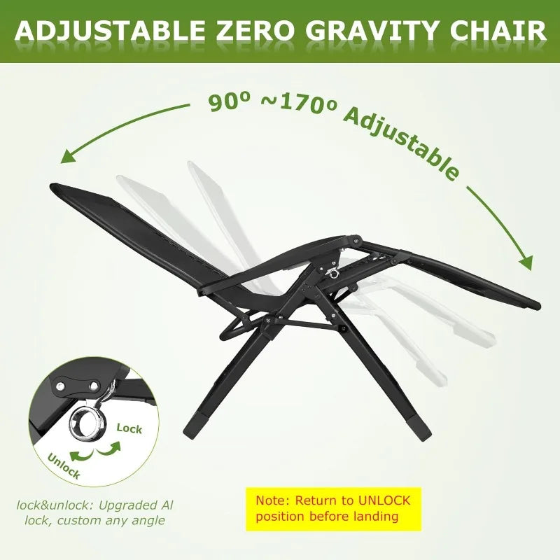 Zero Gravity Folding Recliner – Removable Cushion, Upgraded Lock & Cup Holder for Indoor/Outdoor Relaxation
