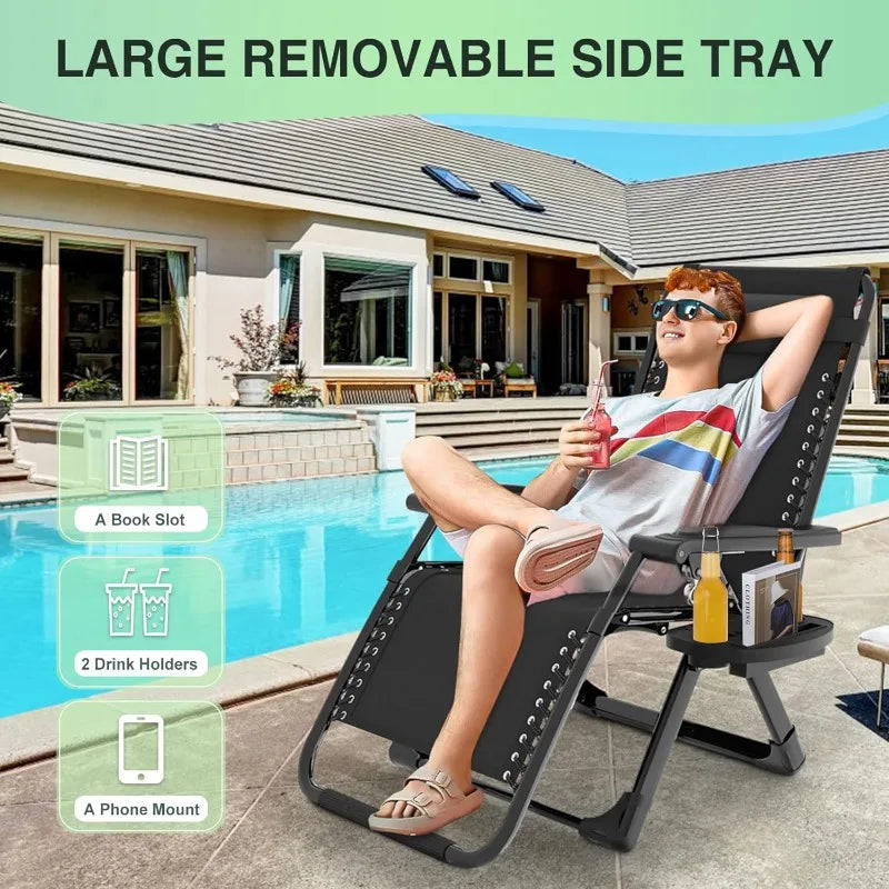 "Zero Gravity Chair with Fan & Cup Holder - Reclining Camping Lounge Chair with Upgraded Lock for Indoor & Outdoor Use"