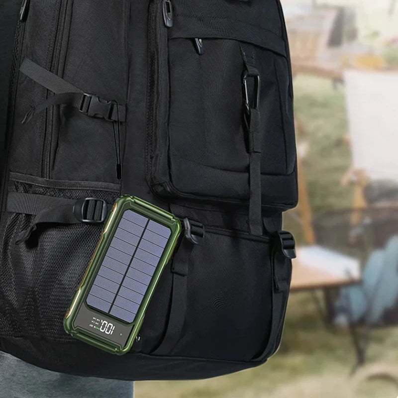 50000mAh Solar Power Bank – 4-in-1 Built-in Cables, Fast Charge, LED Light for iPhone, Samsung, Xiaom