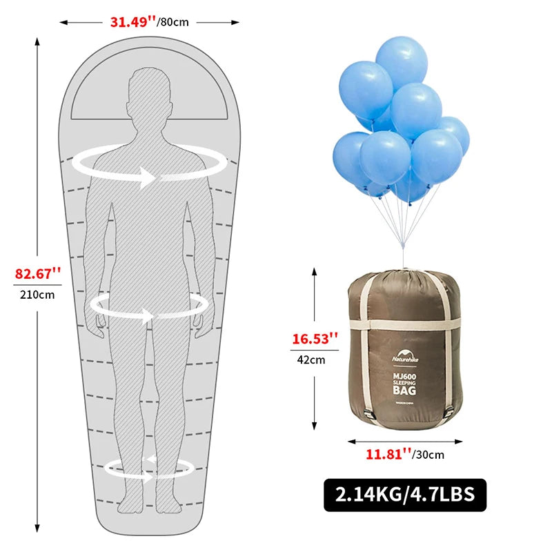 Naturehike MJ300/MJ600 Mummy Sleeping Bag - Lightweight, Winter-Ready, for Camping & Outdoors