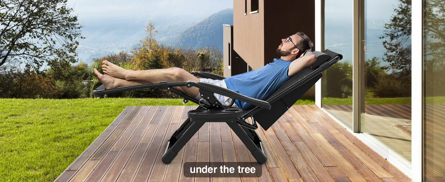 "Zero Gravity Chair with Fan & Cup Holder - Reclining Camping Lounge Chair with Upgraded Lock for Indoor & Outdoor Use"