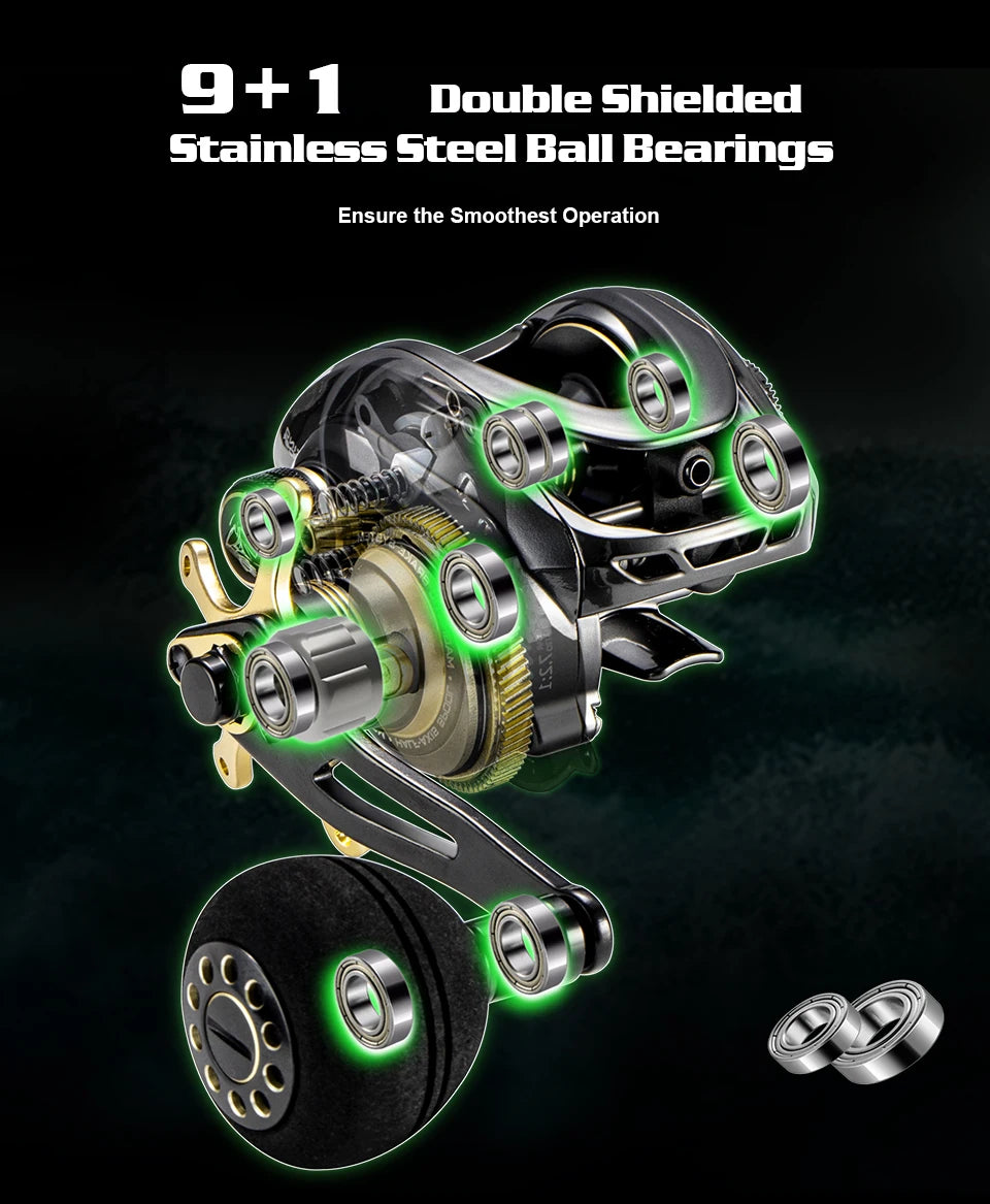 Soloking GKA300 Baitcasting Reel – 9.5KG Drag, 10 Bearings, 6.4:1 Gear Ratio, Drag Clicker, Single Power Handle