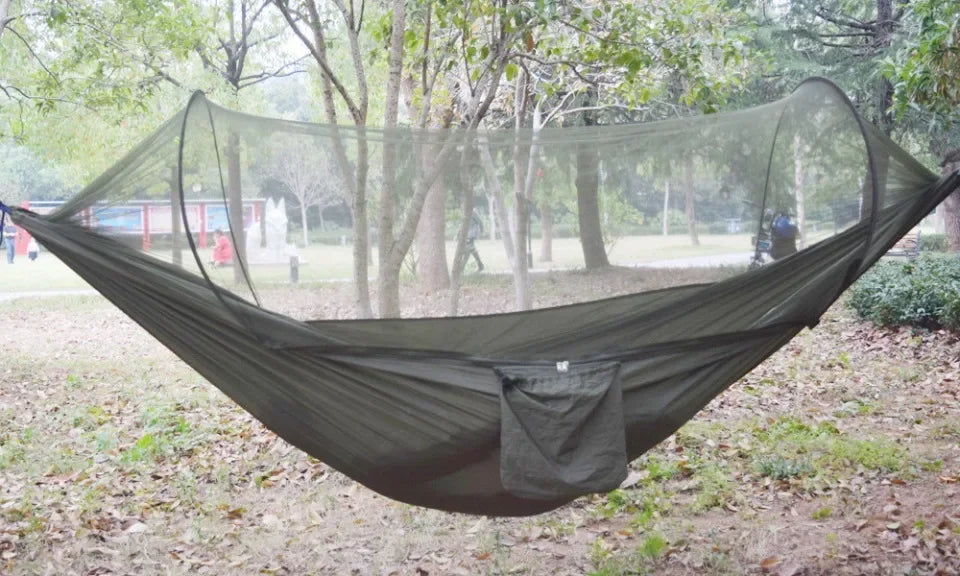 "Lightweight Hammock with Mosquito Net - High Strength Parachute Fabric, 250x120cm"