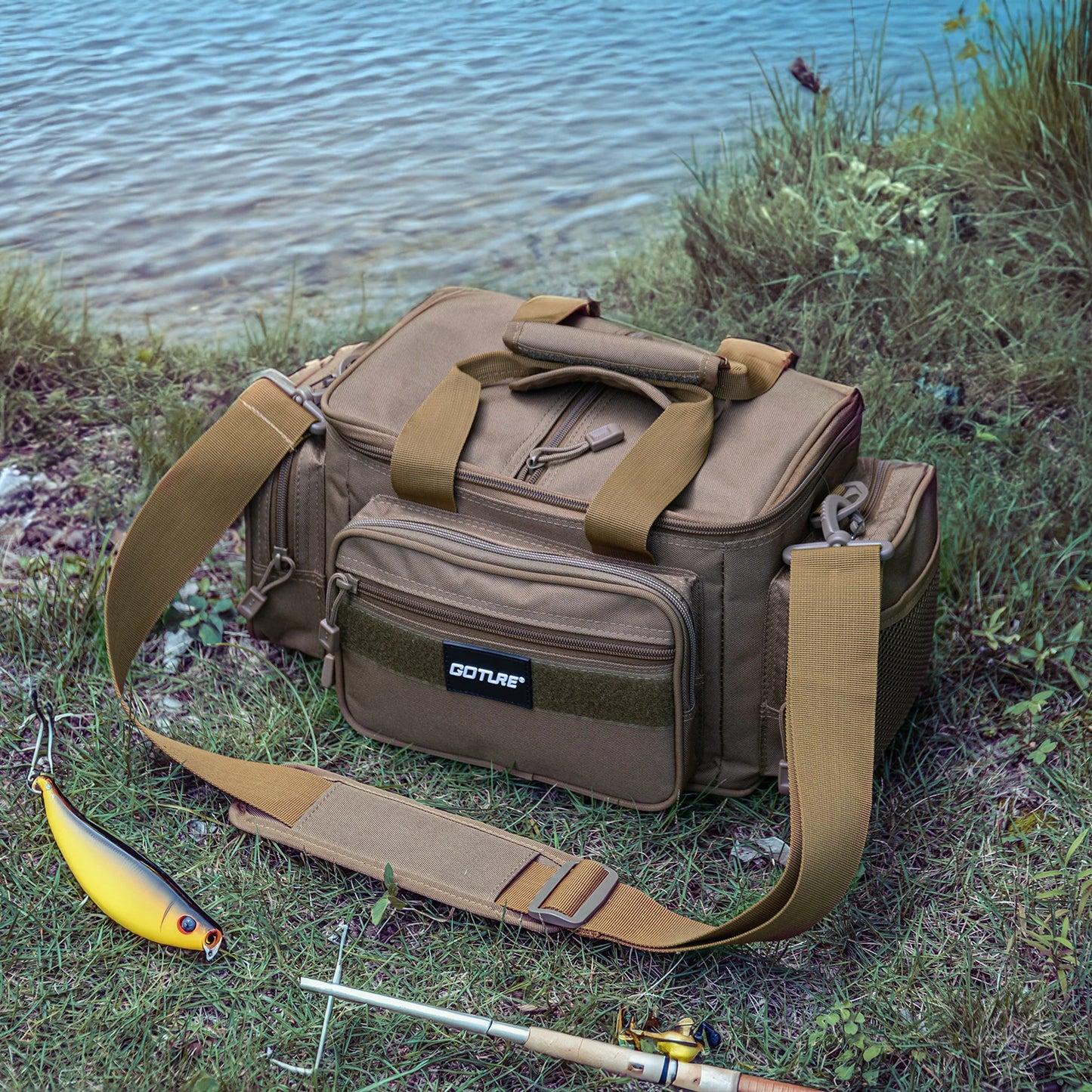 "Goture High-Capacity 600D Oxford Fishing Tackle Shoulder Bag