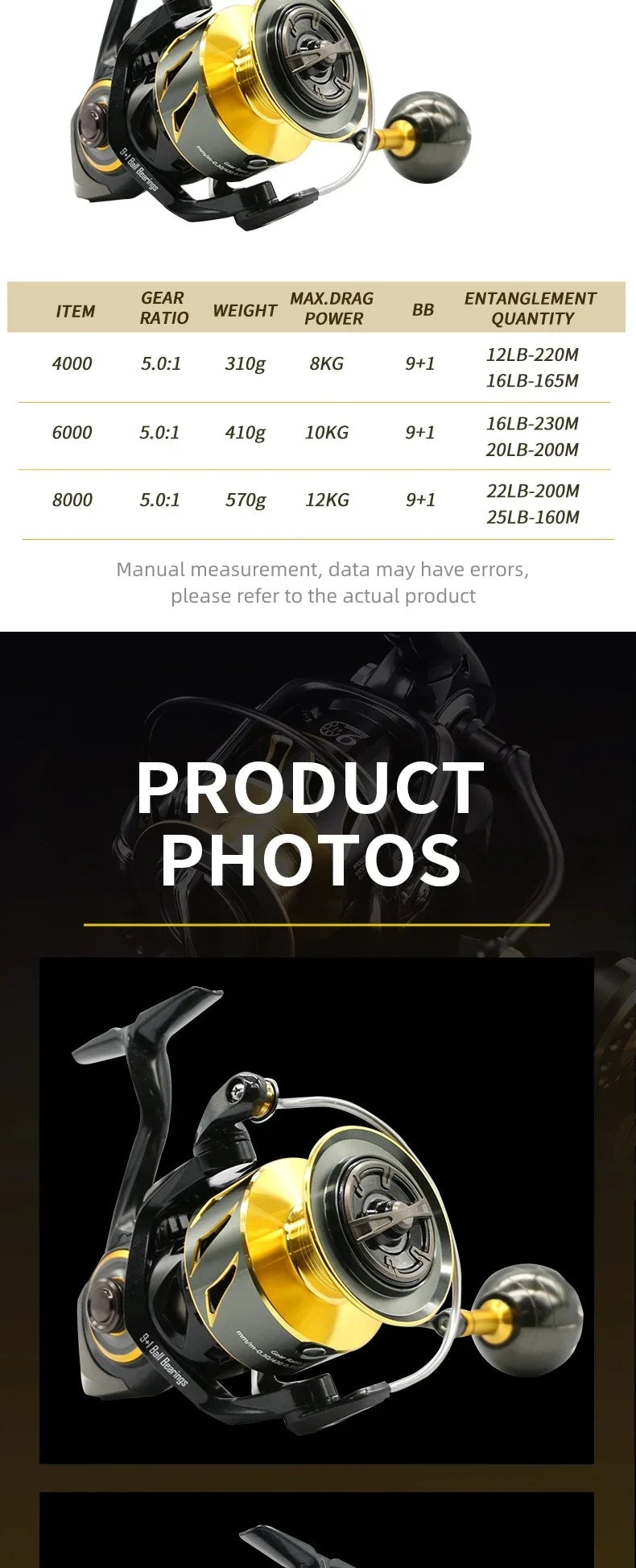 Rooblinos SW Long Shot High End Offshore Reel Full Metal 4000 8000 Series 9 + 1 BB 66LB Max Drag for Pro Saltwater Fishing