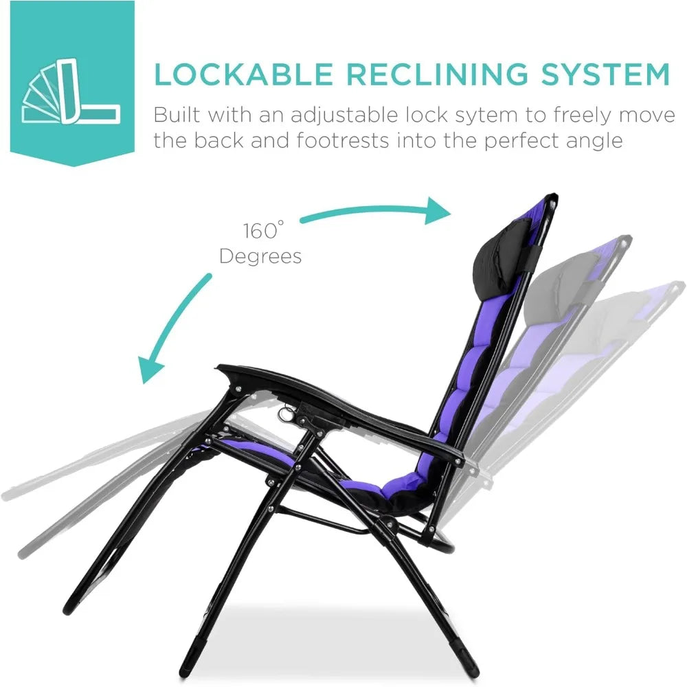 "XL Oversized Zero Gravity Outdoor Recliner with Headrest & Cup Holder"