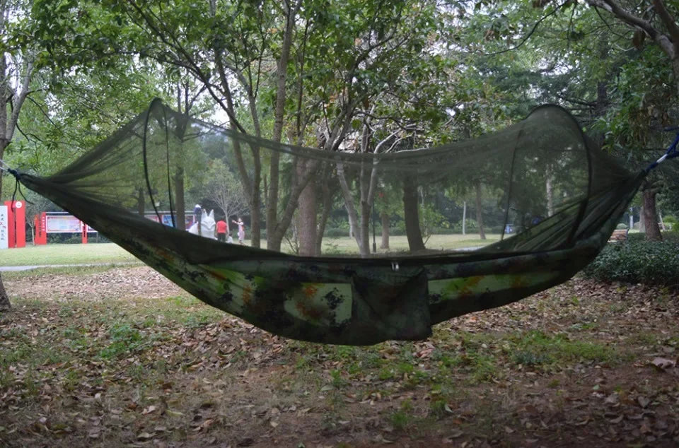 "Lightweight Hammock with Mosquito Net - High Strength Parachute Fabric, 250x120cm"