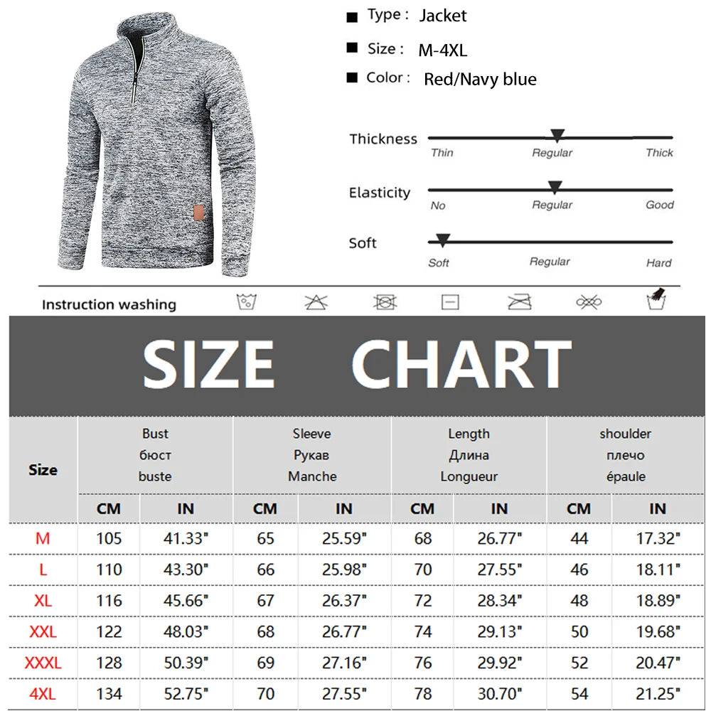 Men's Spring & Autumn Thicker Half-Zip Pullover Hoodie with Turtleneck.