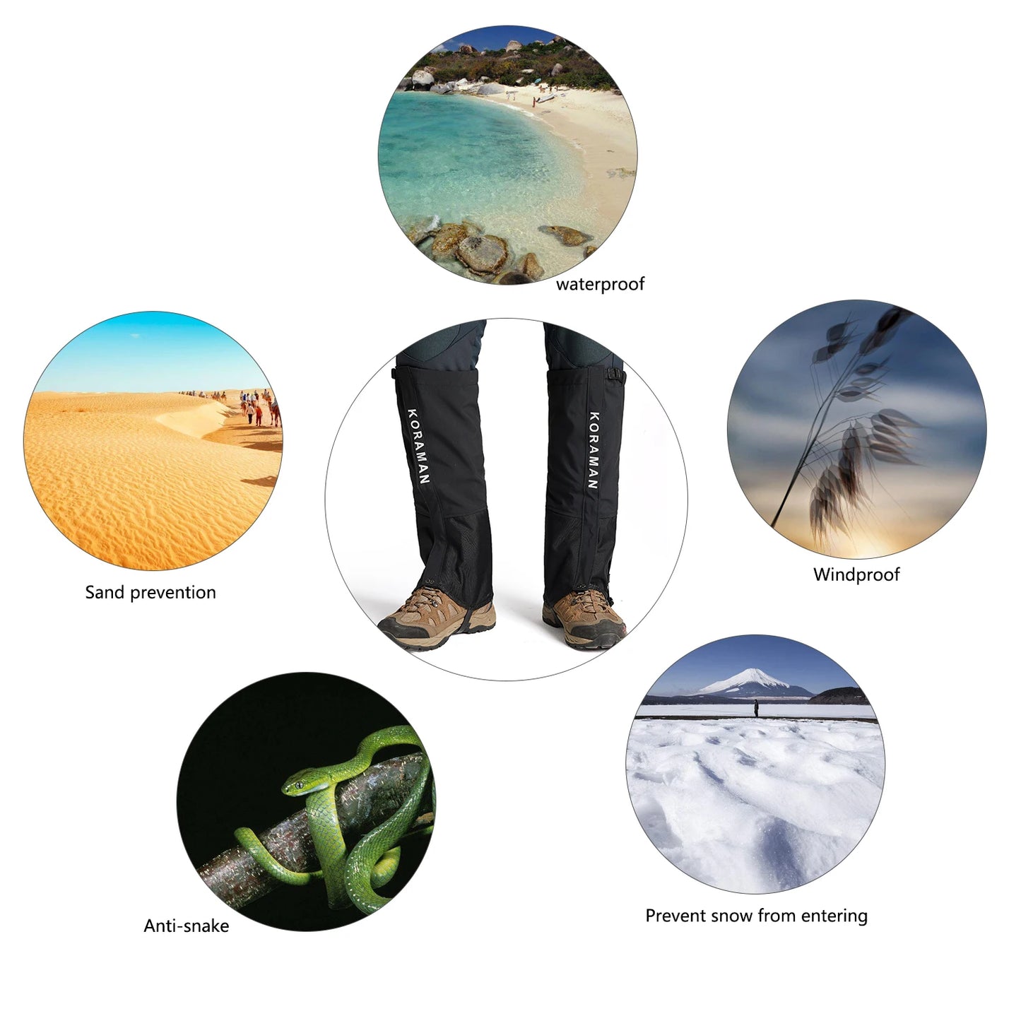 KORAMAN Waterproof Anti-Tear Nylon Leg Gaiters