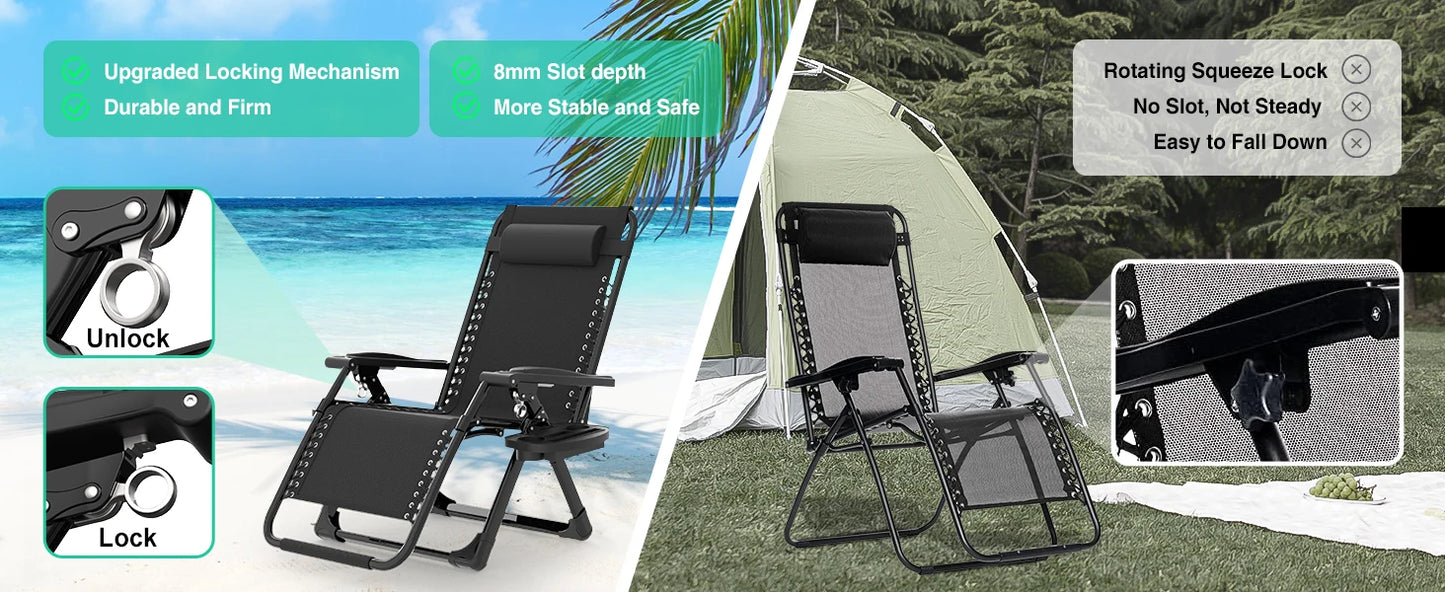 "Zero Gravity Chair with Fan & Cup Holder - Reclining Camping Lounge Chair with Upgraded Lock for Indoor & Outdoor Use"