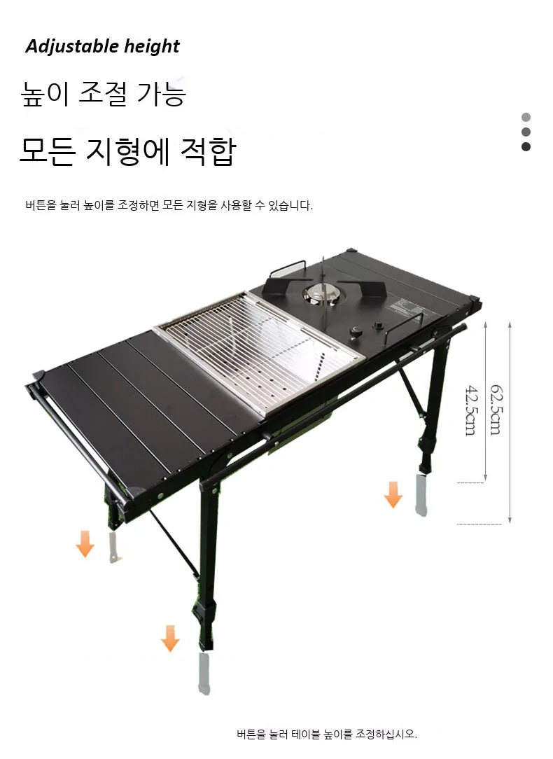 "LOHASCAMPING Multifunctional Lightweight IGT Folding Table with Adjustable Legs & Integrated Brazier for BBQ and Outdoor Adventures"