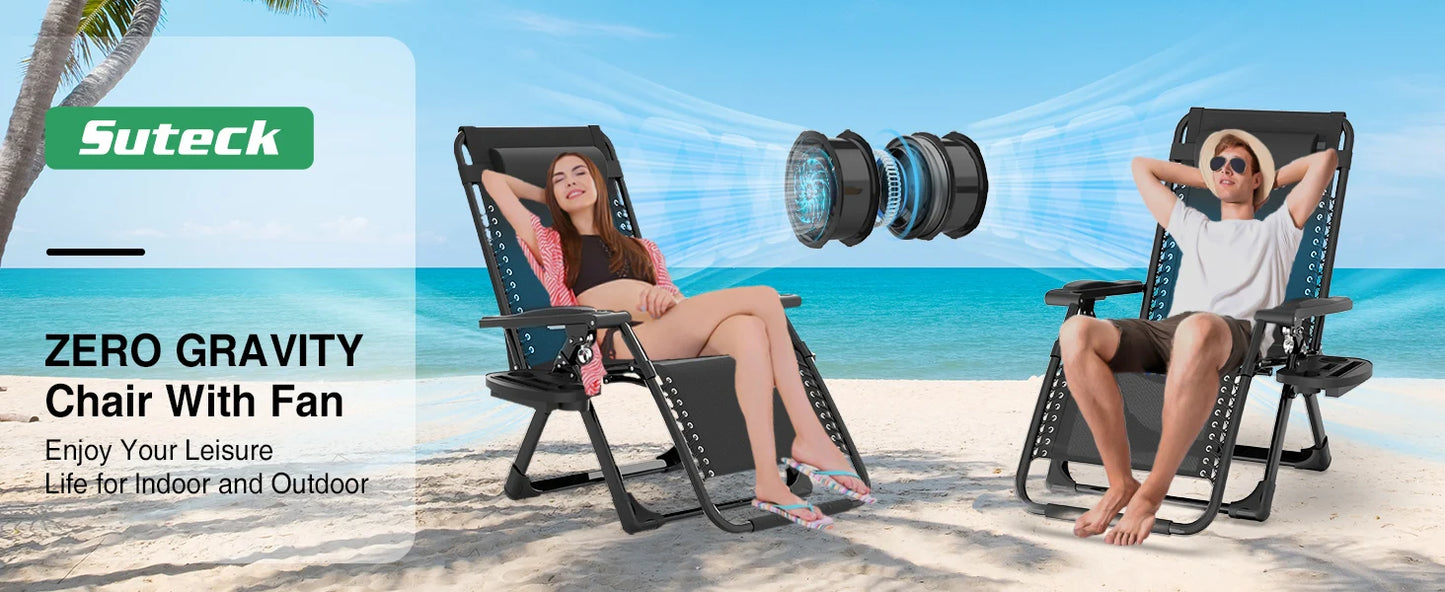 "Zero Gravity Chair with Fan & Cup Holder - Reclining Camping Lounge Chair with Upgraded Lock for Indoor & Outdoor Use"