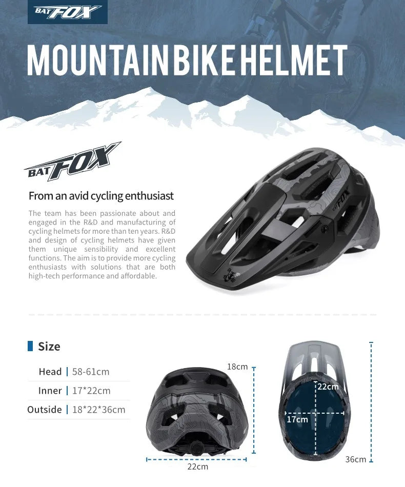 BATFOX Men's MTB Cycling Helmet – Durable, Stylish Protection for Your Ride