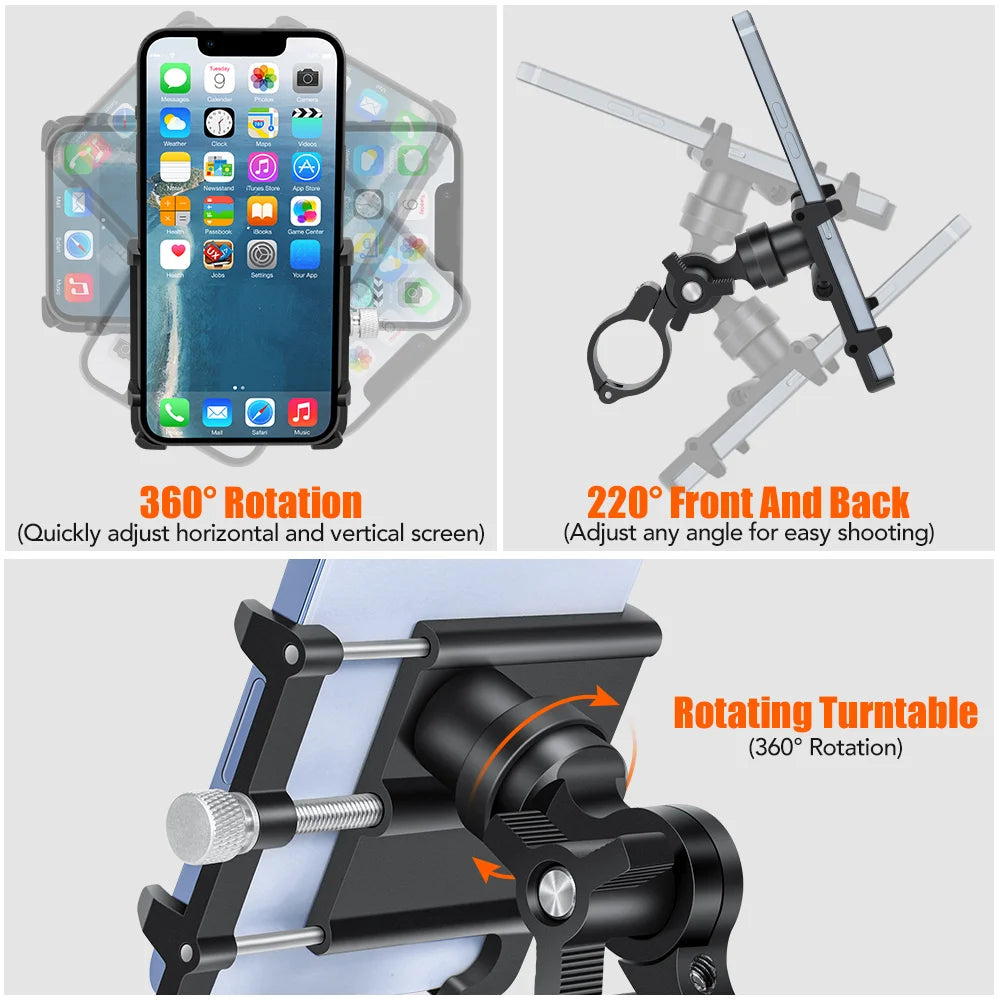 "NEWBOLER 360° Rotatable Aluminum MTB Phone Mount – Adjustable, Non-Slip Bike Holder for Cycling"