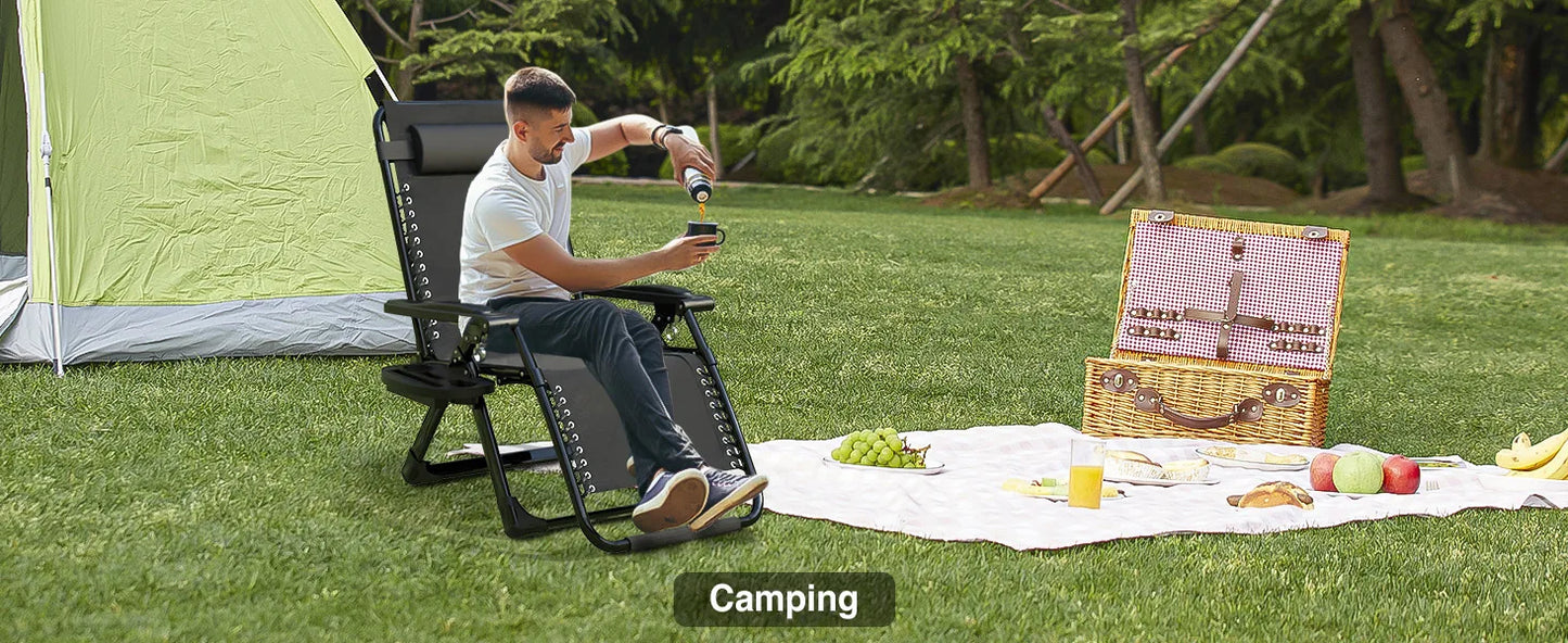 "Zero Gravity Chair with Fan & Cup Holder - Reclining Camping Lounge Chair with Upgraded Lock for Indoor & Outdoor Use"