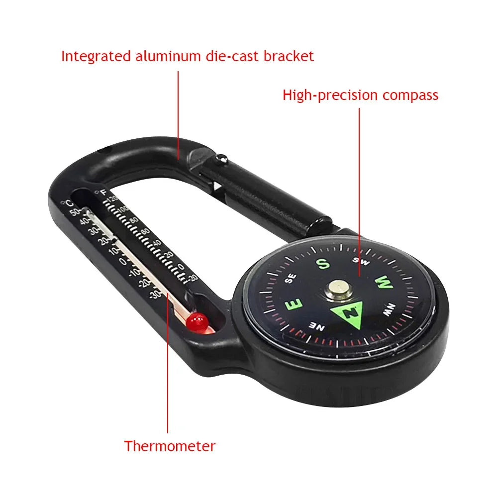 Portable Compass and Thermometer Carabiner Tool