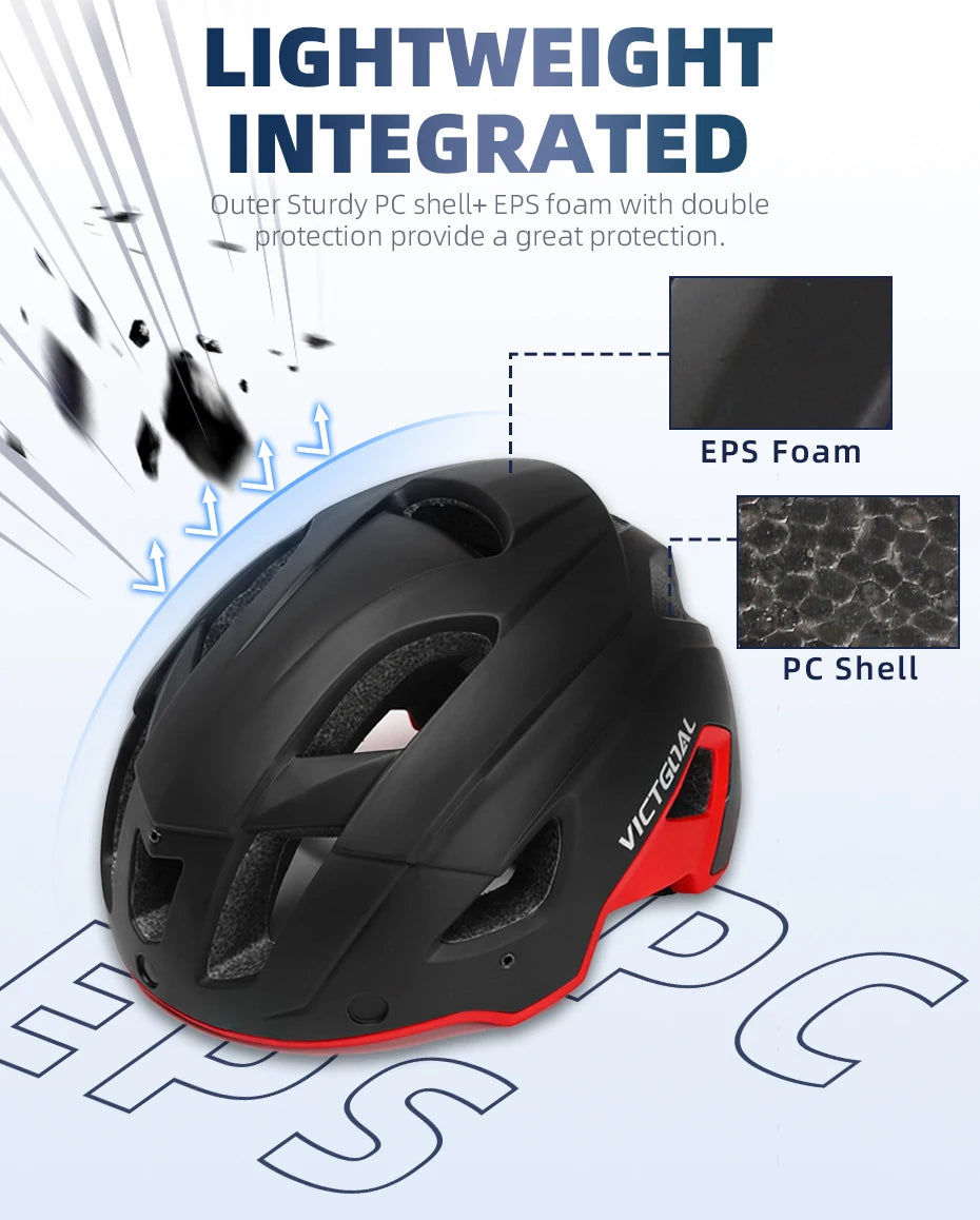 VICTGOAL LED Bike Helmet with Sun Visor and Rechargeable Lights – Road & MTB Cycling Helmet with Shield