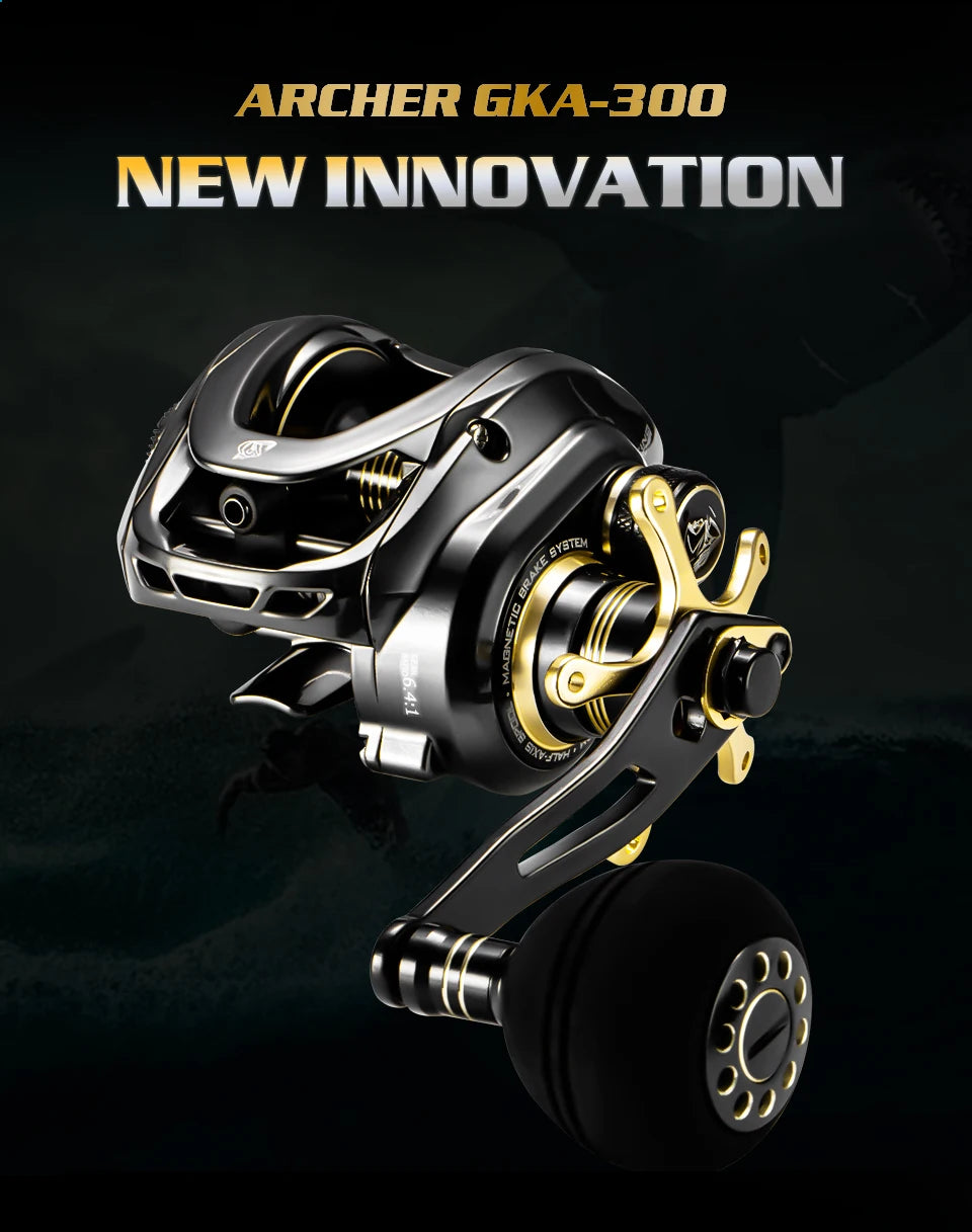 Soloking GKA300 Baitcasting Reel – 9.5KG Drag, 10 Bearings, 6.4:1 Gear Ratio, Drag Clicker, Single Power Handle