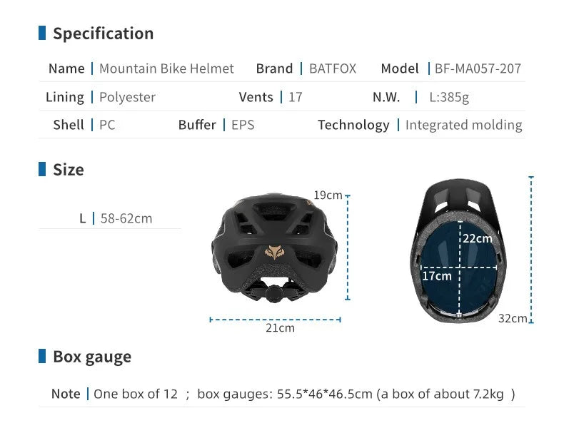 BATFOX Men's MTB Cycling Helmet – Durable, Stylish Protection for Your Ride