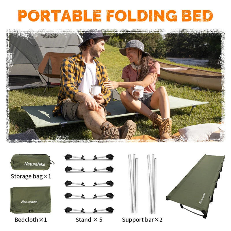 "Naturehike Green Field Ultralight Camping Cot – Portable Folding Bed with 330 lbs Weight Capacity for Outdoor Hiking and Travel"