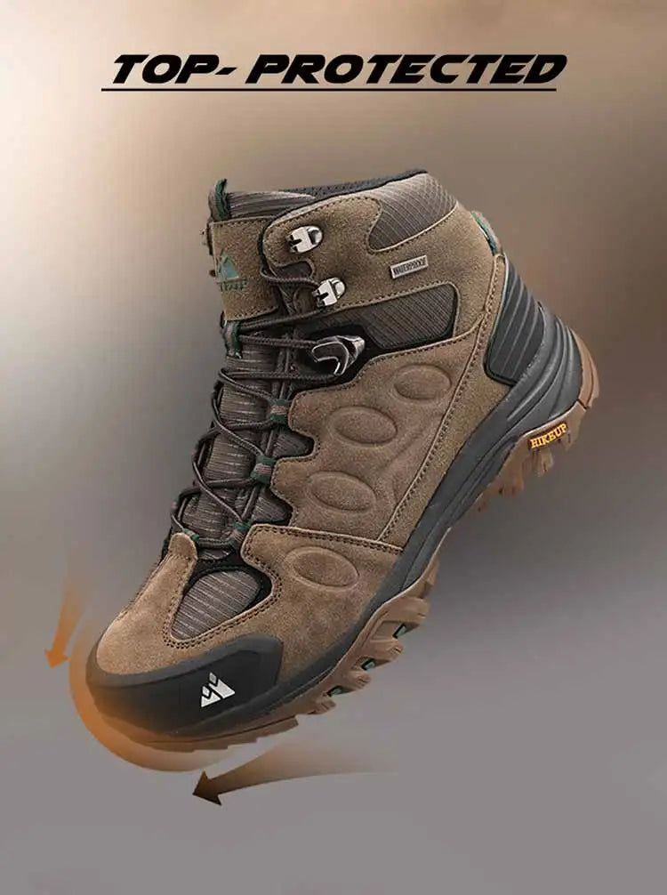 "HIKEUP Men's High-Top Hiking Boots - Winter, Non-Slip, Warm Suede Outdoor Shoes"