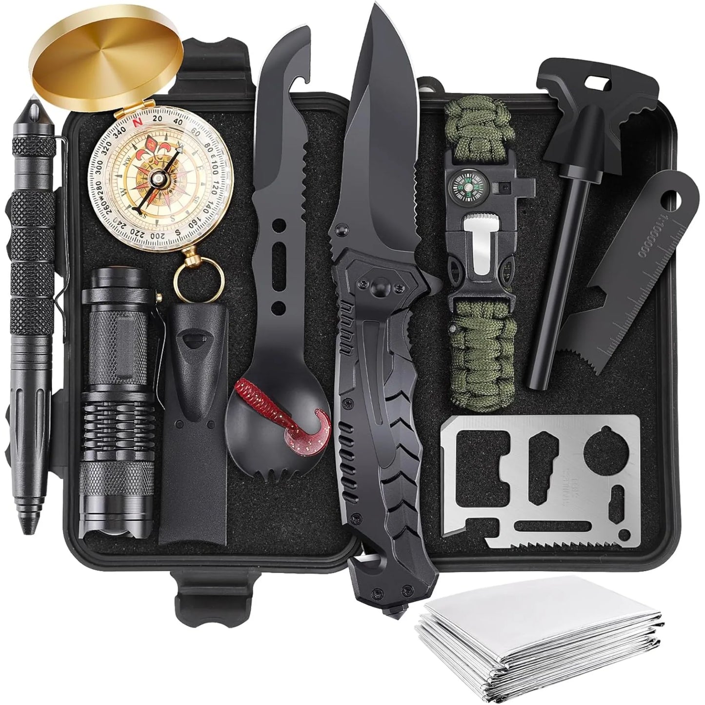 🧭 13-in-1 Survival Gear Kit 🛠️ Tactical Tools for Camping, Hiking & Emergency Use