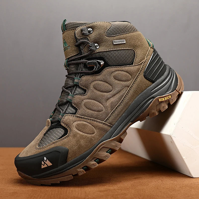 "HIKEUP Men's High-Top Hiking Boots - Winter, Non-Slip, Warm Suede Outdoor Shoes"