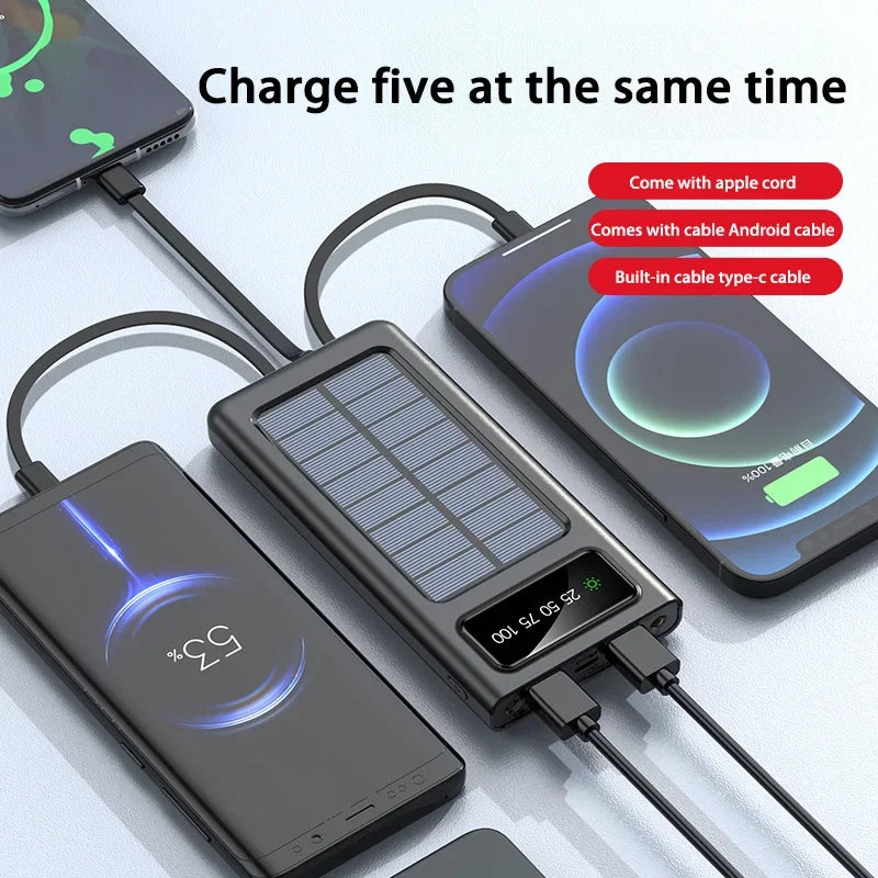 "Stay Charged This Holiday Season with the Xiaomi 200000mAh Solar Power Bank – Fast Charging, Dual USB, and 4 Cables for All Your Devices!"