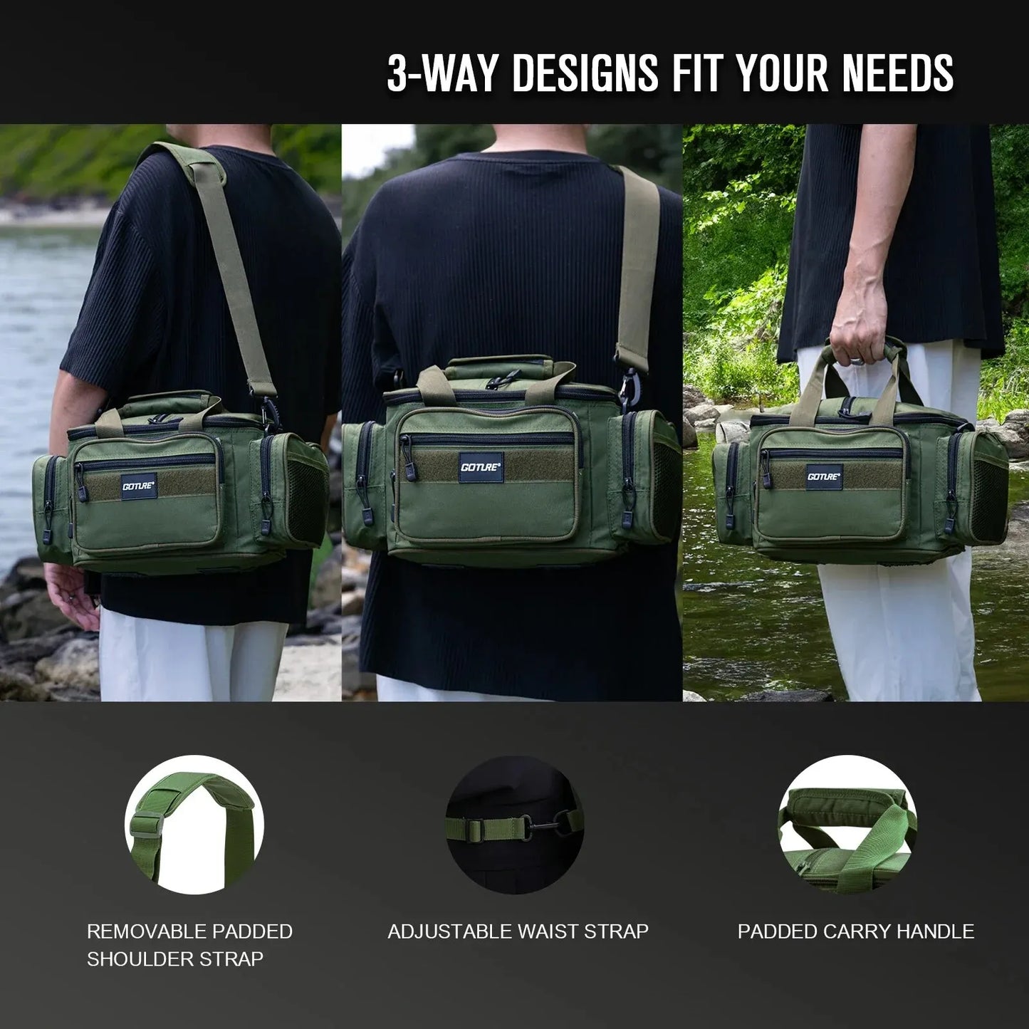 "Goture High-Capacity 600D Oxford Fishing Tackle Shoulder Bag