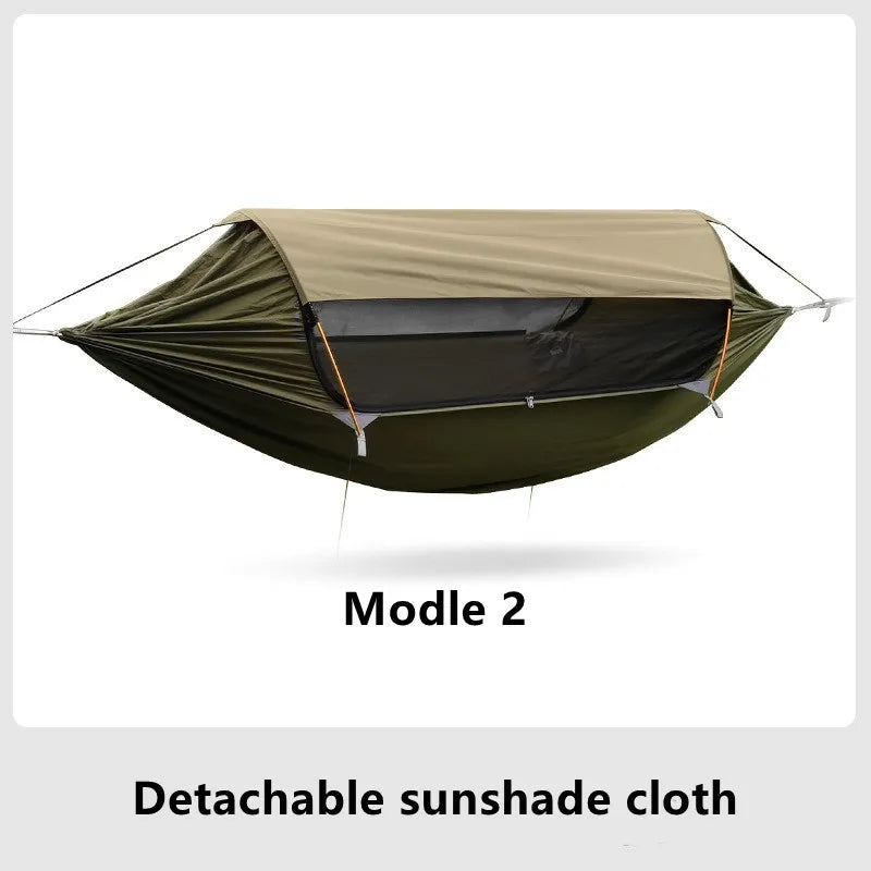 🏕️ MODEL 2.0 TRAVELER HAMMOCK 🦟☀️ Double Hammock w/ Mosquito Net & Sunshade – Outdoor Ready, Anti-Roll Stability!