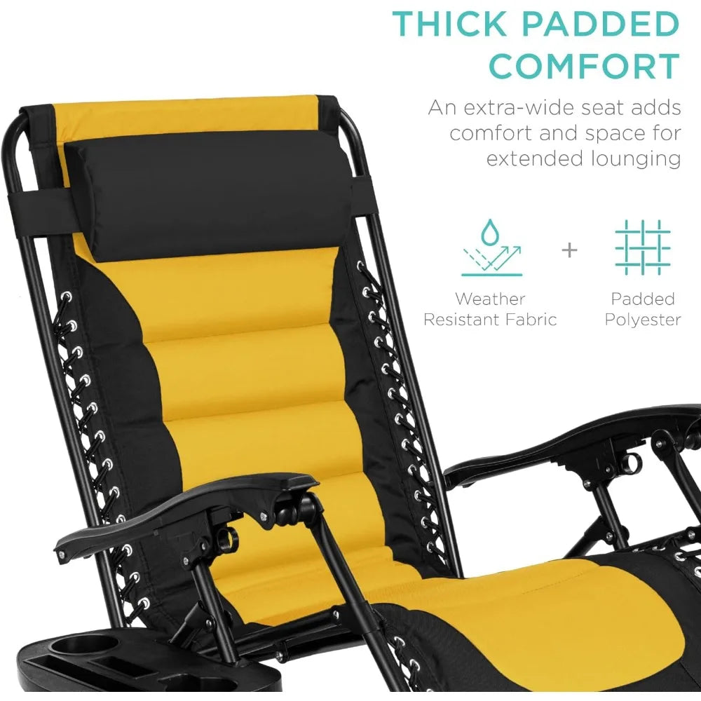 "XL Oversized Zero Gravity Outdoor Recliner with Headrest & Cup Holder"