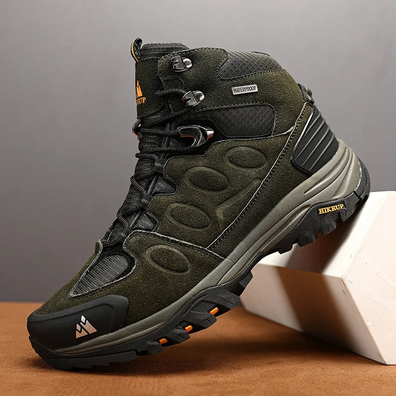 "HIKEUP Men's High-Top Hiking Boots - Winter, Non-Slip, Warm Suede Outdoor Shoes"