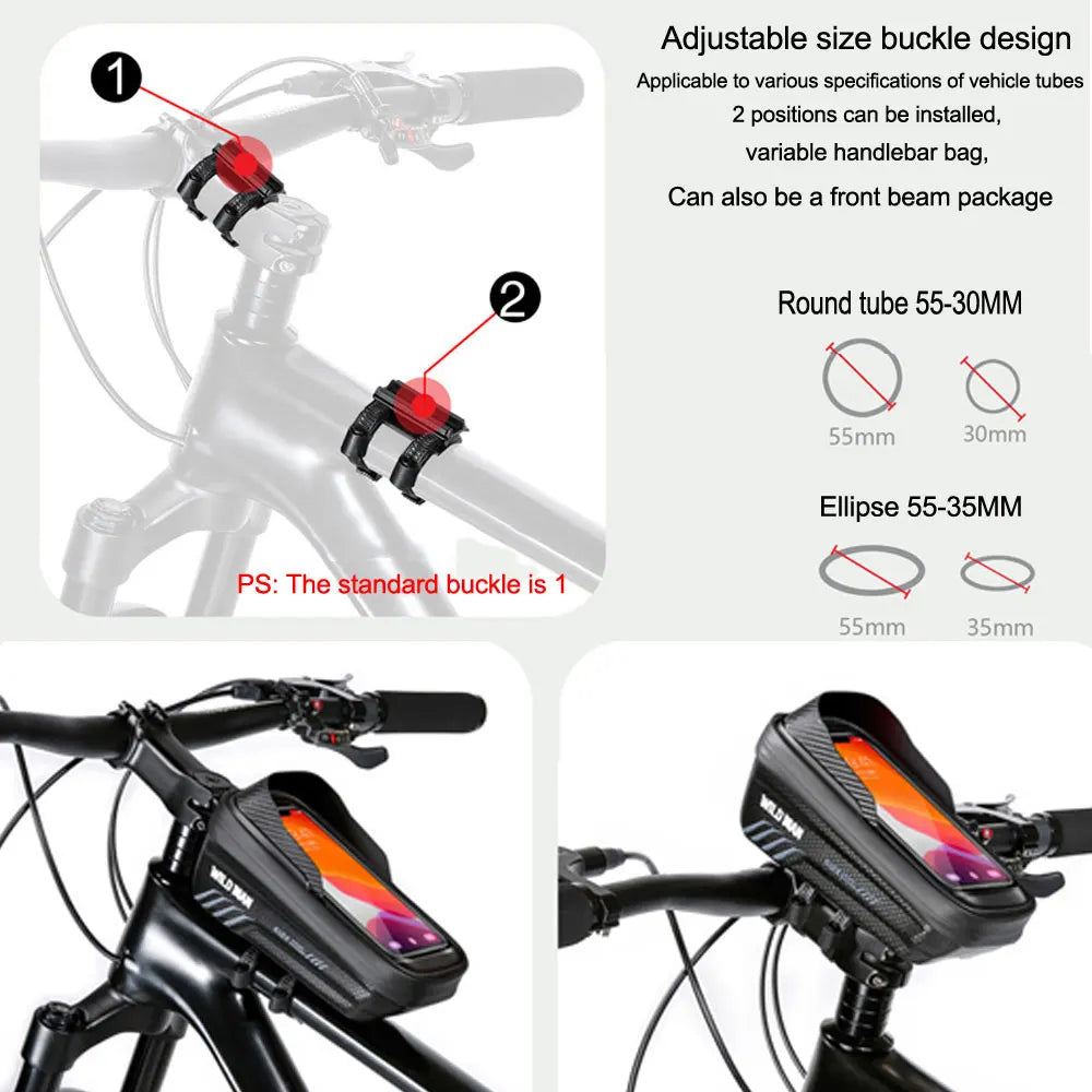 "WILD MAN 2L Waterproof Bike Frame Bag with 7.4'' Phone Holder"